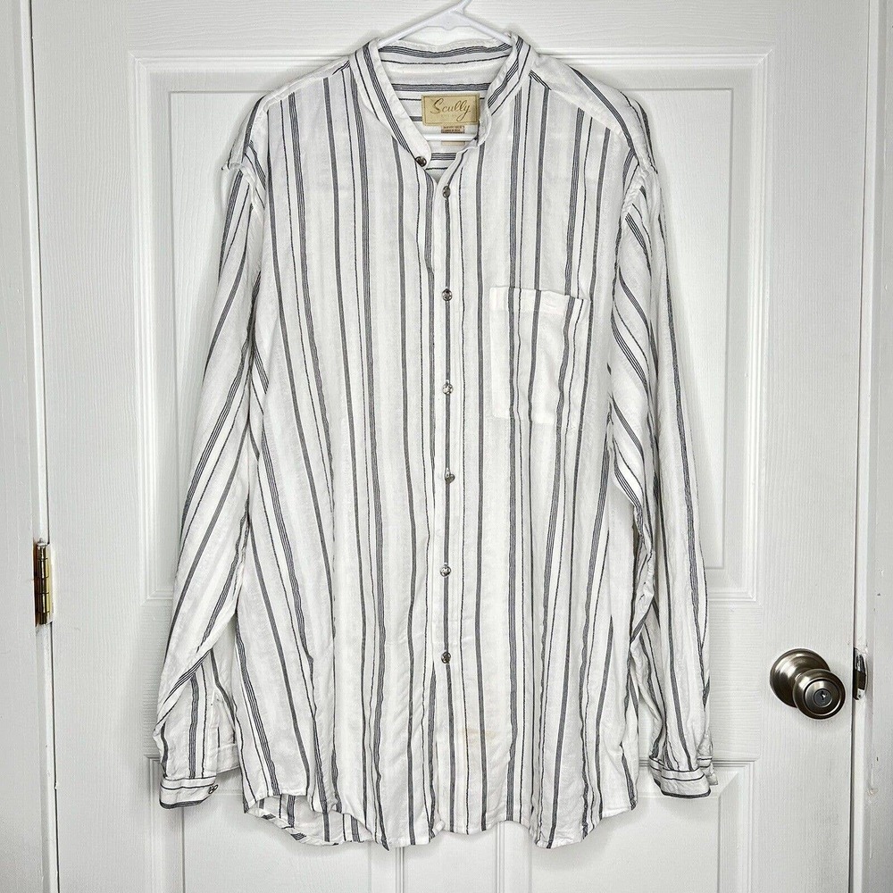 Vintage L SCULLY White/Black Striped LONE STAR Western Long Sleeve Button Shirt